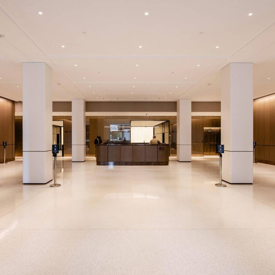 Lobby to a financial building